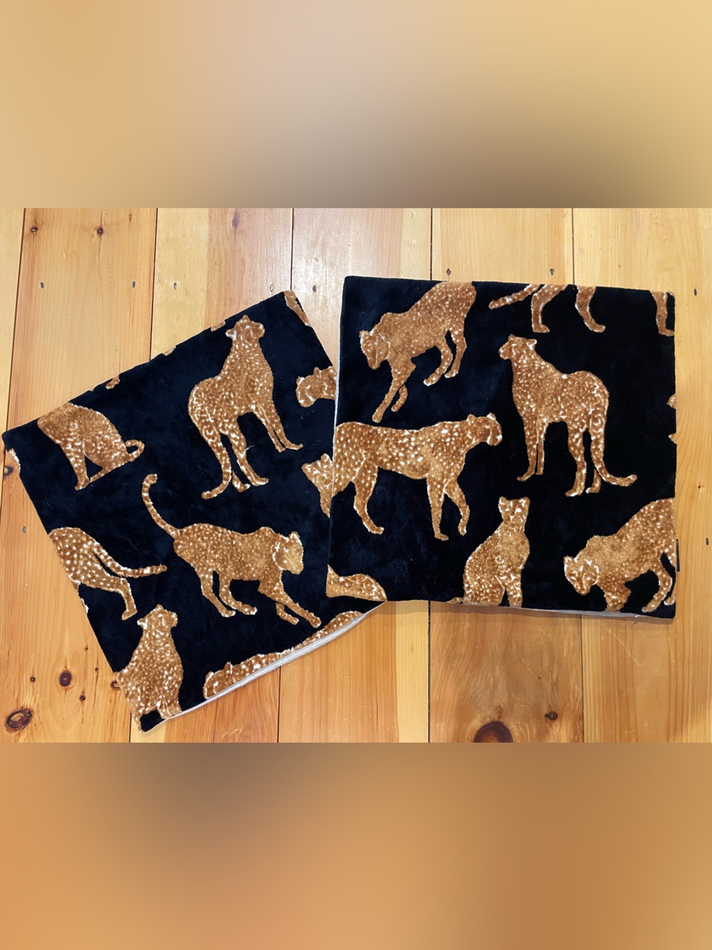 Soho Studio Luxury Black & Gold Cheetah Print Decorative Pillow Cover- set of 2